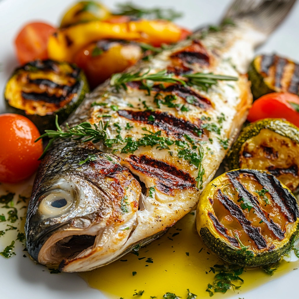 Запечена риба з овочами на грилі