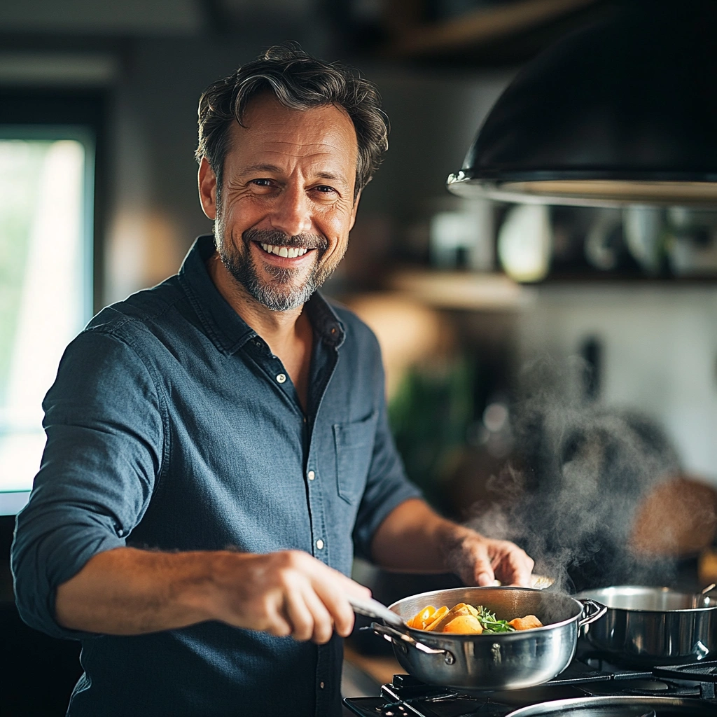 Щасливий клієнт trubelsan під час приготування їжі